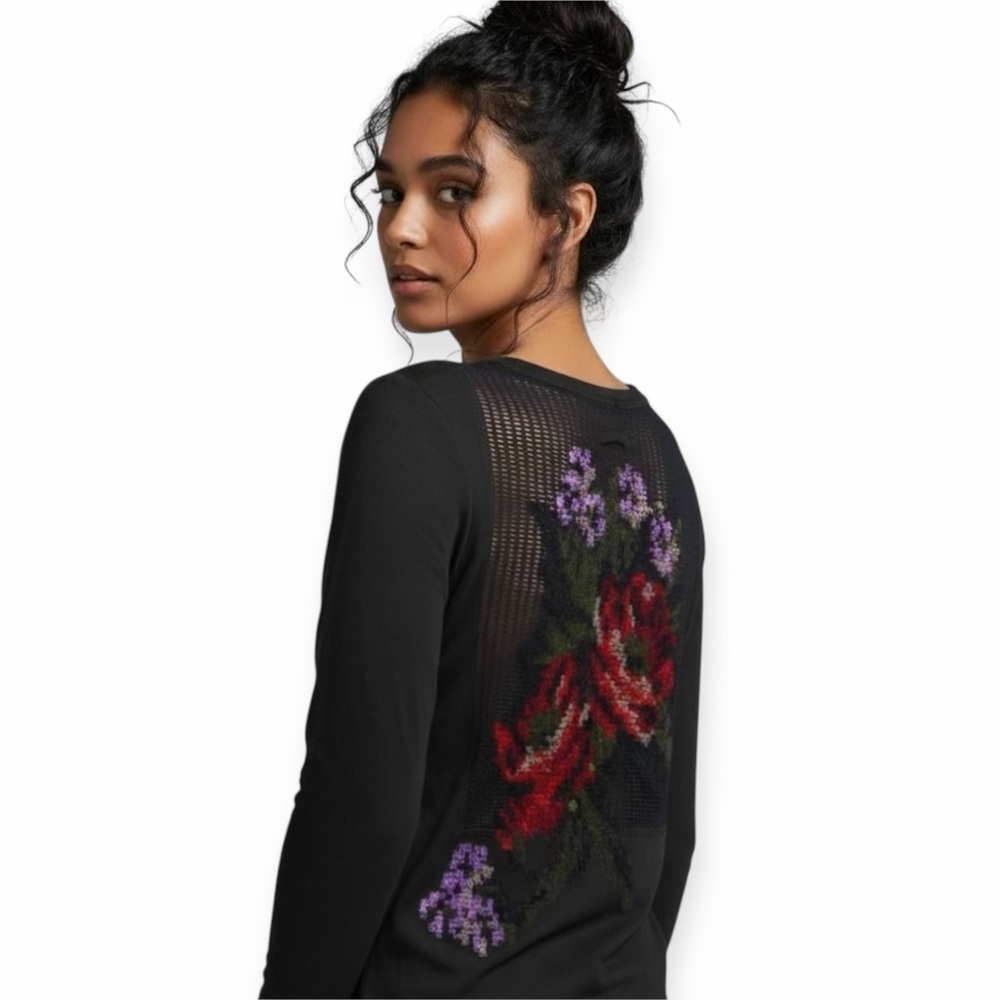 JEAN PAUL GAULTIER Fuzzi Knit Floral Embroidered Mesh Sweater Mini Dress - Picture 9 of 16